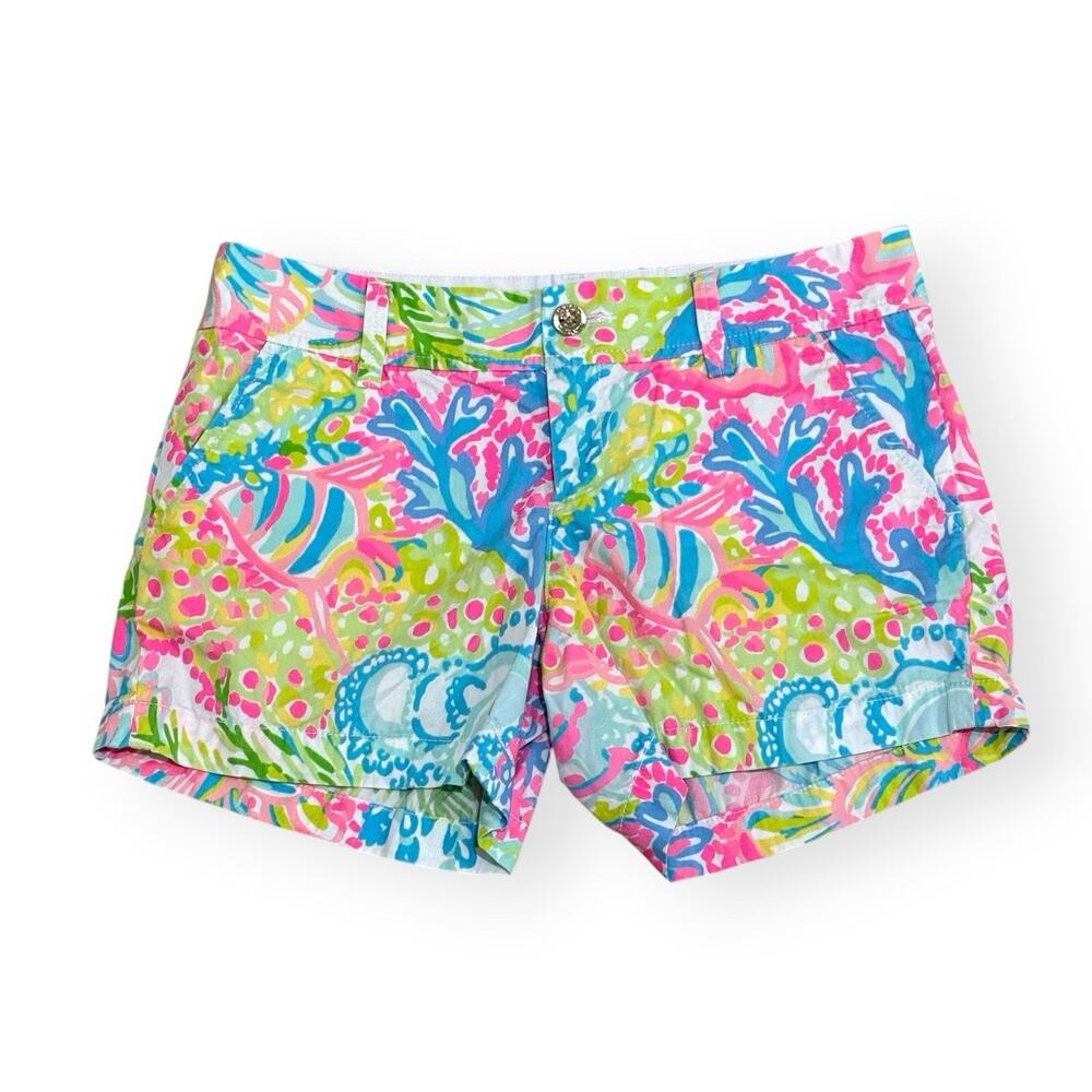 Lilly Pulitzer Callahan Shorts Size 4 Lovers Coral Floral Tropical Beach Preppy